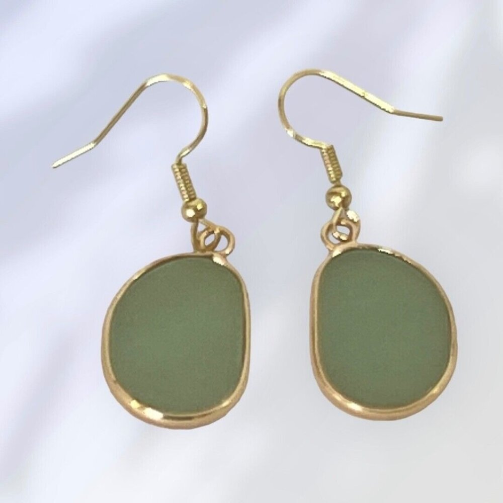 Aventurine Earrings Bold Gold Toned 12x18mm Green Stone, Nickel Free Pierced